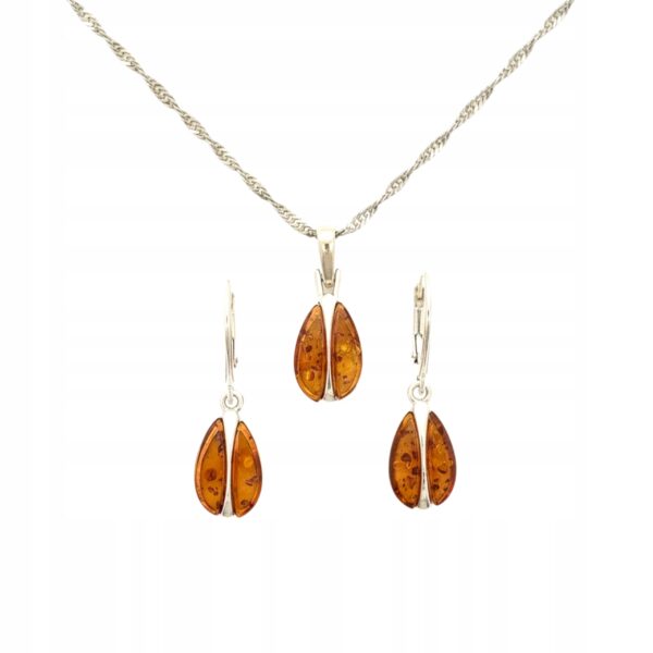 KOMPLET KOLCZYKI WISIOREK Z CERTYFIKOWANYM BURSZTYNEM PIĘKNY SREBRO 925