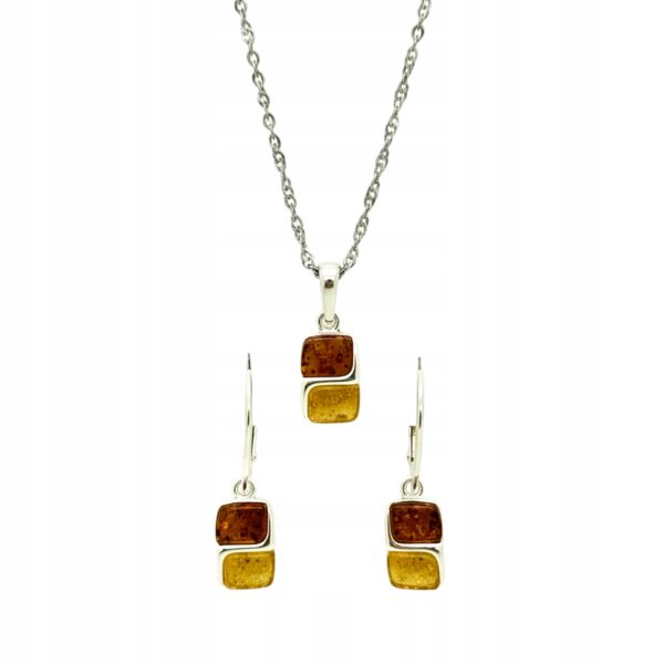 KOMPLET KOLCZYKI WISIOREK Z CERTYFIKOWANYM BURSZTYNEM PIĘKNY SREBRO 925