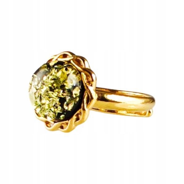 PIERŚCIONEK ZŁOTY REGULOWANY Z CERTYFIKOWANYM BURSZTYNEM - OKRĄGŁY - SREBRO POZŁACANE 925