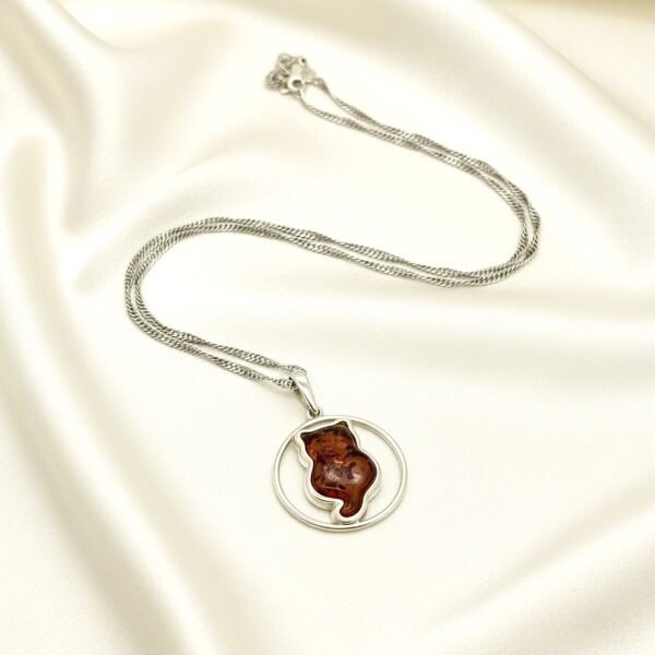 Wisiorek srebrny z bursztynem kot zawieszka delikatny kotek Srebro 925