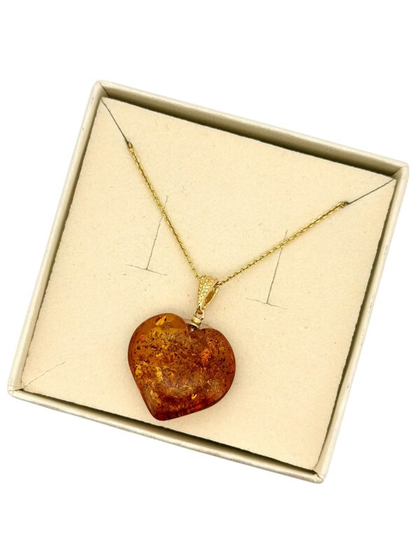 Serce SERDUSZKO Wisiorek Z CERTYFIKOWANEGO bursztynu pozłacane Srebro 925