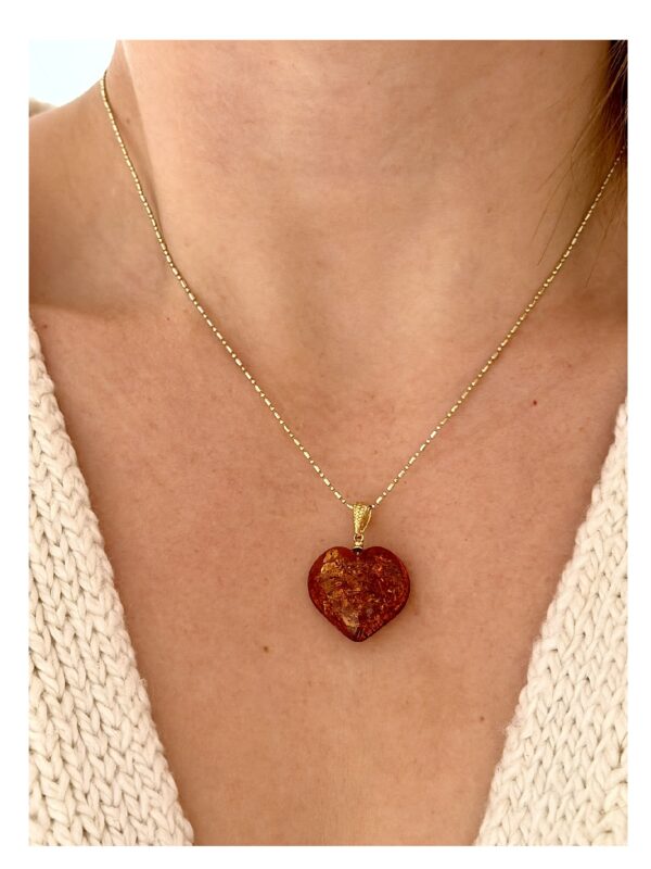 Serce SERDUSZKO Wisiorek Z CERTYFIKOWANEGO bursztynu pozłacane Srebro 925