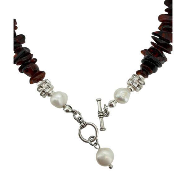 NASZYJNIK z CERTYFIKOWANYM BURSZTYNEM i PERŁAMI Ręcznie Wykonany