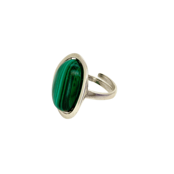PIERŚCIONEK SREBRNY REGULOWANY Z MALACHITEM – OWALNY – SREBRO 925