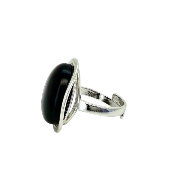 PIERŚCIONEK SREBRNY REGULOWANY Z ONYKSEM – OWALNY – SREBRO 925