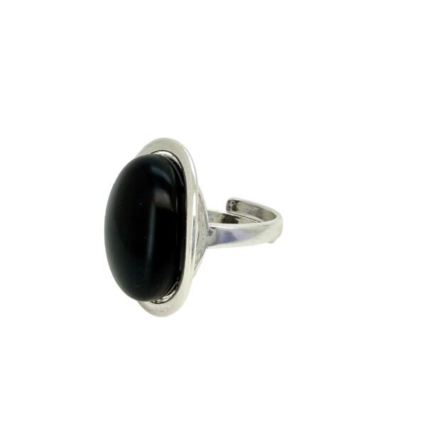 PIERŚCIONEK SREBRNY REGULOWANY Z ONYKSEM – OWALNY – SREBRO 925