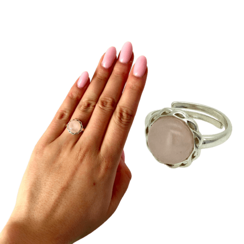 IMG_1928-Photoroom kwarc PIERŚCIONEK SREBRNY REGULOWANY Z RÓŻOWYM KWARCEM – OKRĄGŁY – SREBRO 925