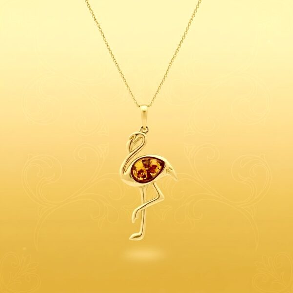 WISIOREK ZŁOTY FLAMING z CERTYFIKOWANYM BURSZTYNEM SREBRO POZŁACANE 925