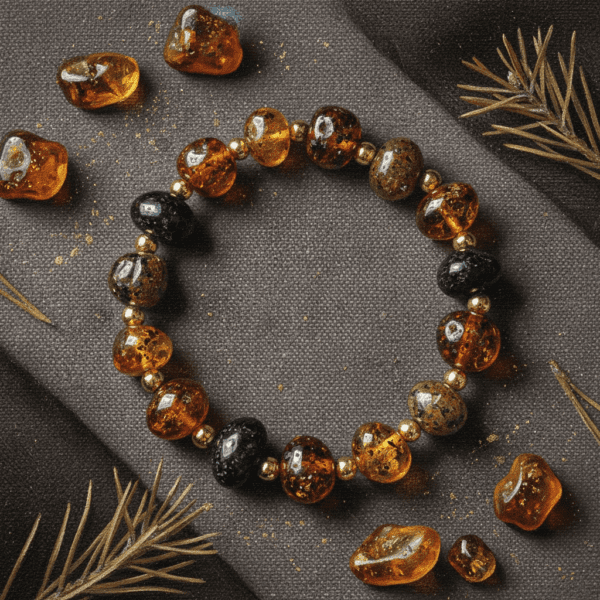BRANSOLETKA z CERTYFIKOWANYM BURSZTYNEM Naturalna na Gumce Piękna ŚLICZNA