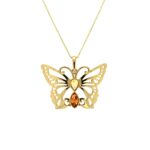 WISIOREK ZŁOTY MOTYL Z CERTYFIKOWANYM BURSZTYNEM SREBRO POZŁACANE 925