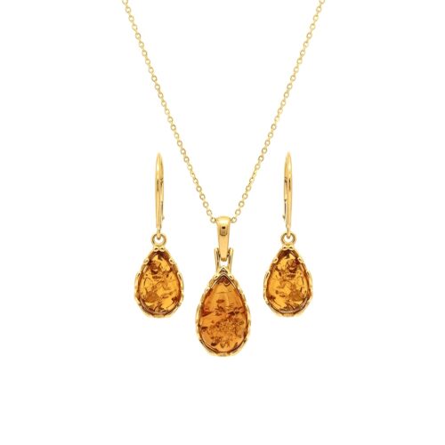 Photoroom_20260212_140406 KOMPLET Kolczyki Wisiorek ZŁOTY CERTYFIKOWANYM Bursztynem SREBRO POZŁACANE