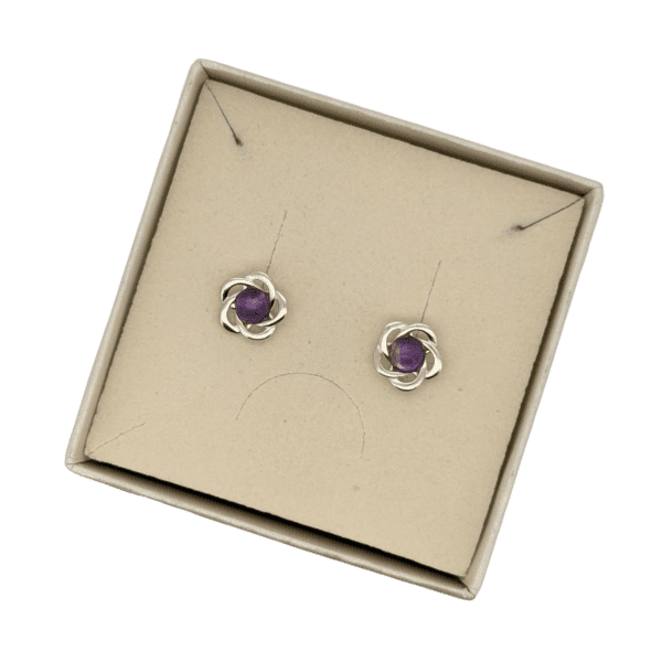 KOLCZYKI SREBRNE z AMETYSTEM – KWIATKI – SREBRO 925