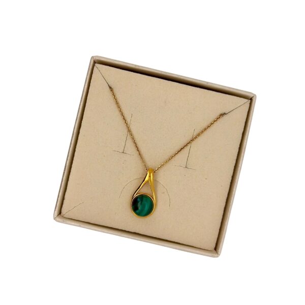 WISIOREK ZŁOTY z MALACHITEM – MINIMALISTYCZNY – SREBRO POZŁACANE 925