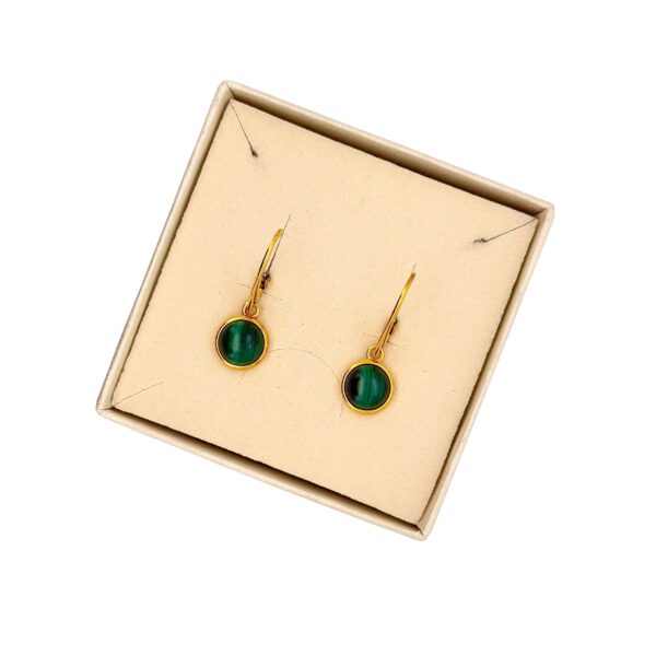 KOLCZYKI ZŁOTE z MALACHITEM – OKRĄGŁE – SREBRO POZŁACANE 925 - ZAPIĘCIE ANGIELSKIE