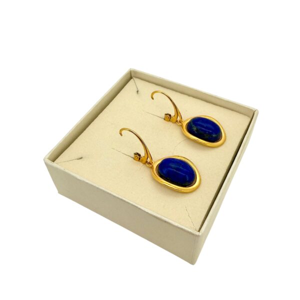 KOLCZYKI ZŁOTE z DUŻYM LAPISEM LAZULI – SREBRO POZŁACANE 925 – ZAPIĘCIE ANGIELSKIE