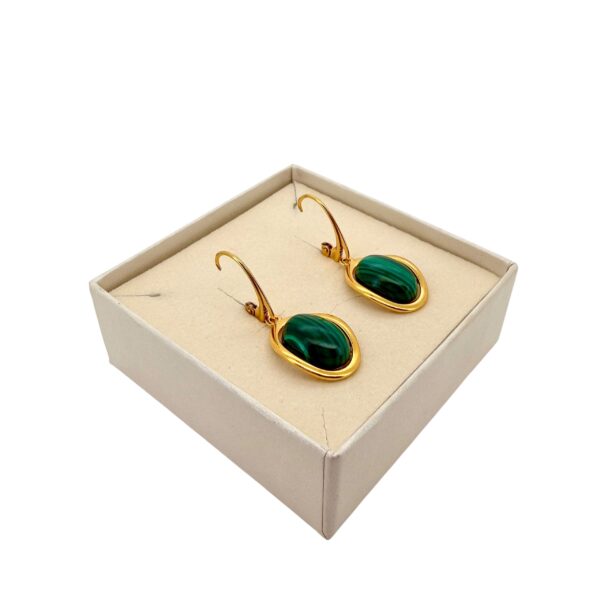 KOLCZYKI ZŁOTE z DUŻYM MALACHITEM – SREBRO POZŁACANE 925 – ZAPIĘCIE ANGIELSKIE