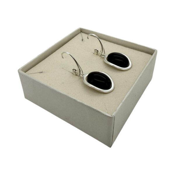 KOLCZYKI SREBRNE z DUŻYM ONYKSEM – SREBRO 925 – ZAPIĘCIE ANGIELSKIE