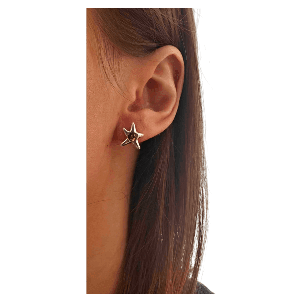 KOLCZYKI SREBRNE Z CERTYFIKOWANYM BURSZTYNEM ROZGWIAZDY