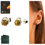 KOLCZYKI SREBRNE Z CERTYFIKOWANYM BURSZTYNEM SZTYFT