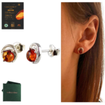 KOLCZYKI SREBRNE Z CERTYFIKOWANYM BURSZTYNEM SZTYFT