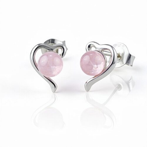 KOLCZYKI SREBRNE z KWARCEM RÓŻOWYM – SERDUSZKA – SREBRO 925
