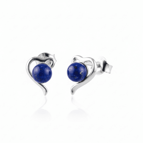 KOLCZYKI SREBRNE z LAPISEM LAZULI – SERDUSZKA – SREBRO 925
