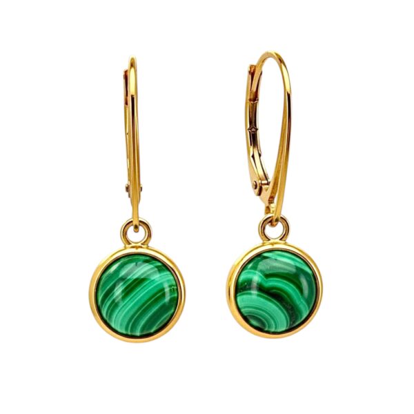 KOLCZYKI ZŁOTE z MALACHITEM – OKRĄGŁE – SREBRO POZŁACANE 925 - ZAPIĘCIE ANGIELSKIE