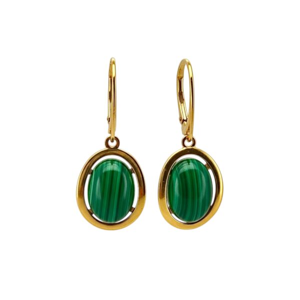 KOLCZYKI ZŁOTE z DUŻYM MALACHITEM – SREBRO POZŁACANE 925 – ZAPIĘCIE ANGIELSKIE