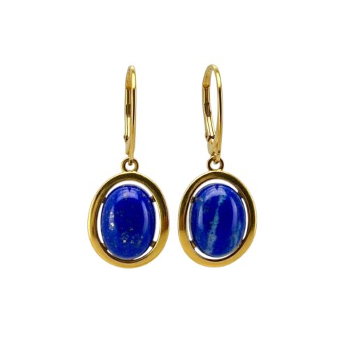 KOLCZYKI ZŁOTE z DUŻYM LAPISEM LAZULI – SREBRO POZŁACANE 925 – ZAPIĘCIE ANGIELSKIE