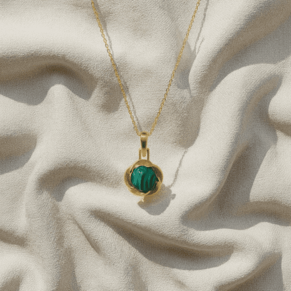 WISIOREK ZŁOTY z MALACHITEM SREBRO POZŁACANE 925