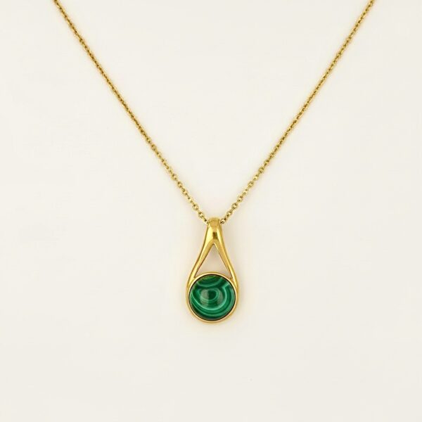 WISIOREK ZŁOTY z MALACHITEM – MINIMALISTYCZNY – SREBRO POZŁACANE 925