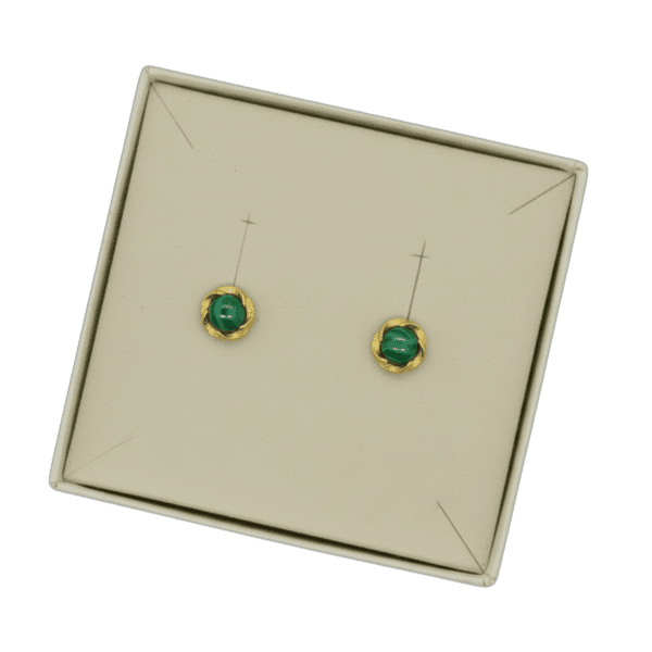 KOLCZYKI ZŁOTE z MALACHITEM - SZTYFTY - SREBRO POZŁACANE 925