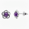 KOLCZYKI SREBRNE z AMETYSTEM – KWIATKI – SREBRO 925
