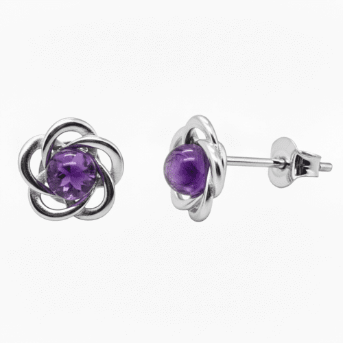 KOLCZYKI SREBRNE z AMETYSTEM – KWIATKI – SREBRO 925