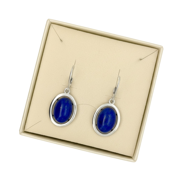 KOLCZYKI SREBRNE z DUŻYM LAPISEM LAZULI – SREBRO 925 – ZAPIĘCIE ANGIELSKIE