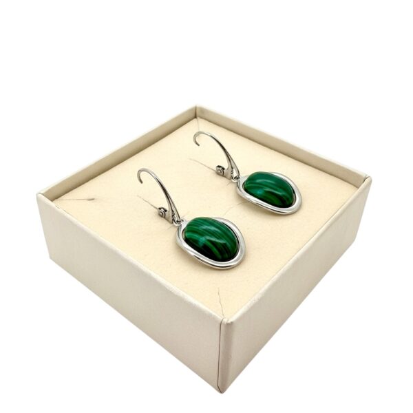 KOLCZYKI SREBRNE z DUŻYM MALACHITEM – SREBRO 925 – ZAPIĘCIE ANGIELSKIE