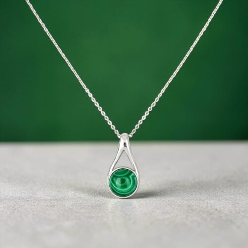 WISIOREK SREBRNY z MALACHITEM – MINIMALISTYCZNY – SREBRO 925