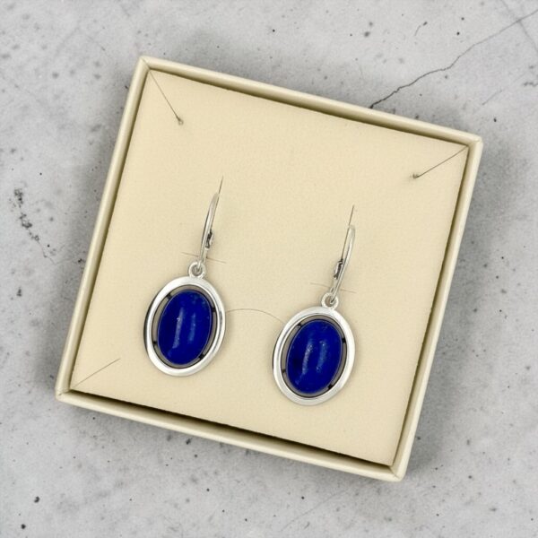 KOLCZYKI SREBRNE z DUŻYM LAPISEM LAZULI – SREBRO 925 – ZAPIĘCIE ANGIELSKIE