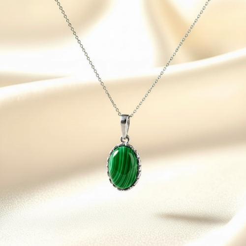 WISIOREK SREBRNY Z NATURALNYM MALACHITEM SREBRO 925