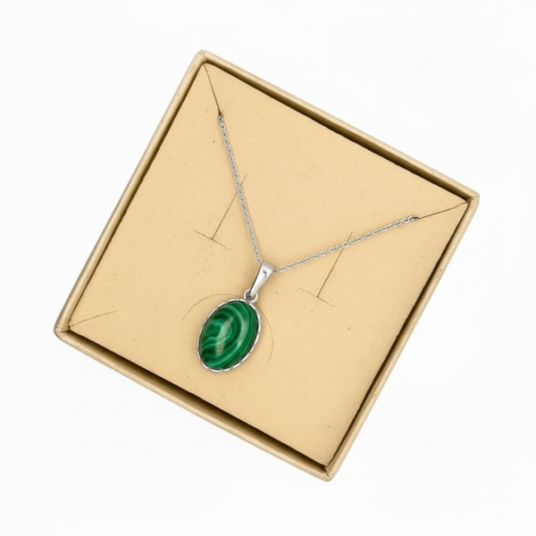 WISIOREK SREBRNY Z NATURALNYM MALACHITEM SREBRO 925