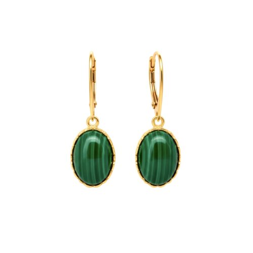 KOLCZYKI ZŁOTE z DUŻYM NATURALNYM MALACHITEM SREBRO POZŁACANE 925 ZAPIĘCIE ANGIELSKIE