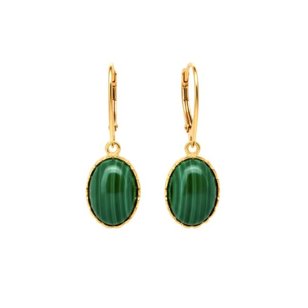 KOLCZYKI ZŁOTE z DUŻYM NATURALNYM MALACHITEM SREBRO POZŁACANE 925 ZAPIĘCIE ANGIELSKIE