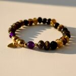 BRANSOLETKA Z CERTYFIKOWANYM BURSZTYNEM I AMETYSTEM - SERCE - NA GUMCE