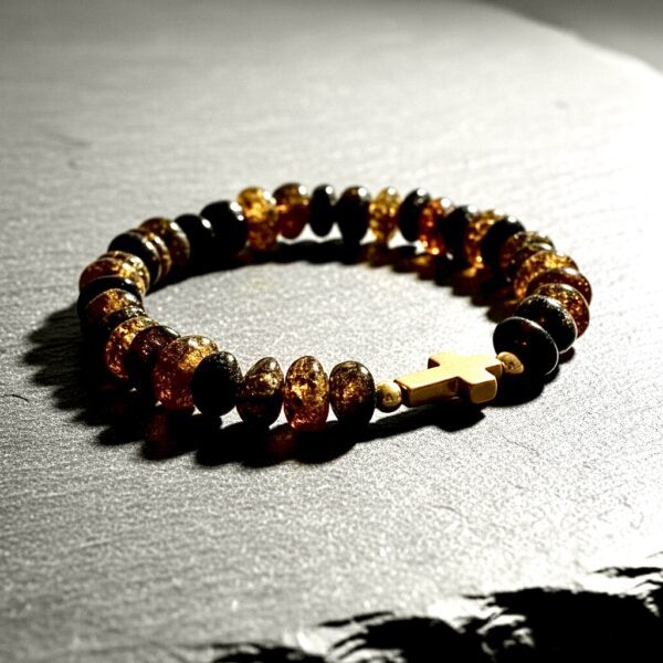 Photoroom_20260330_132207 BRANSOLETKA Z CERTYFIKOWANYM BURSZTYNEM - KRZYŻYK - NA GUMCE