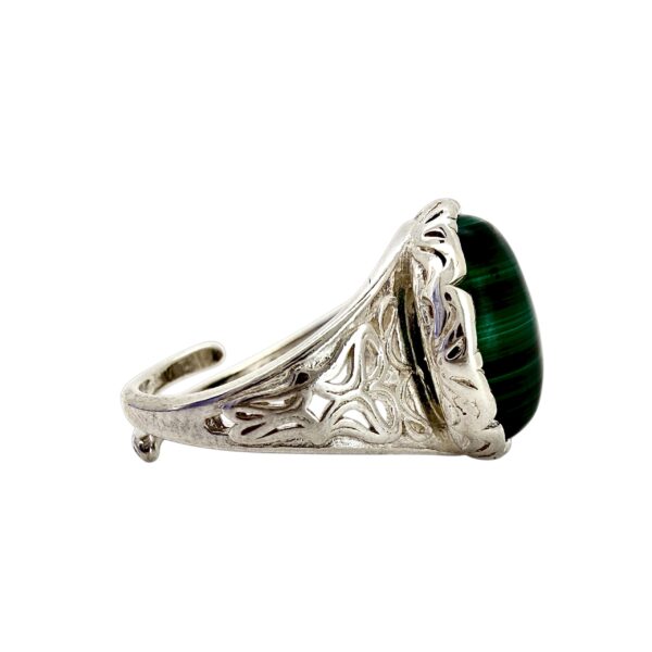 PIERŚCIONEK SREBRNY REGULOWANY Z MALACHITEM KAMIEŃ OCHRONNY SREBRO 925