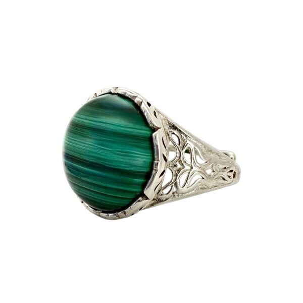 PIERŚCIONEK SREBRNY REGULOWANY Z MALACHITEM KAMIEŃ OCHRONNY SREBRO 925