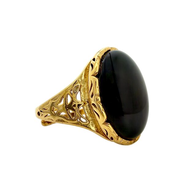 PIERŚCIONEK SREBRNY REGULOWANY Z ONYKSEM KAMIENIEM SIŁY SREBRO POZŁACANE 925