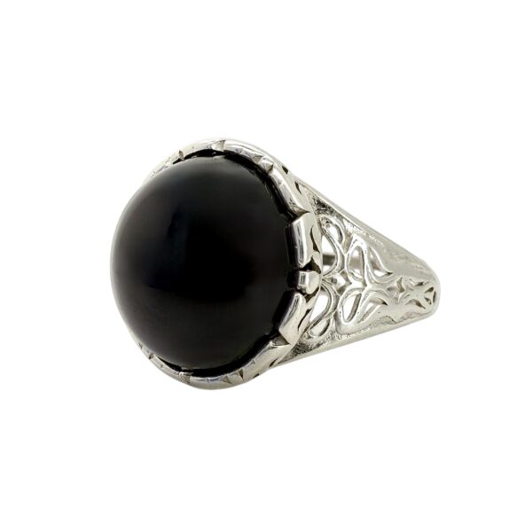 PIERŚCIONEK SREBRNY REGULOWANY Z ONYKSEM KAMIENIEM SIŁY SREBRO 925