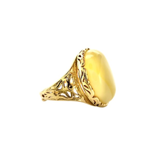 PIERŚCIONEK ZŁOTY REGULOWANY Z CERTYFIKOWANYM BURSZTYNEM – OWALNY KORONKOWY – SREBRO POZŁACANE 925