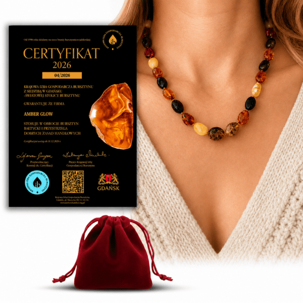 Naszyjnik z Kolorowym Bursztynem Bałtyckim Ręcznie Wykonany PL | CERTYFIKAT - 45 cm